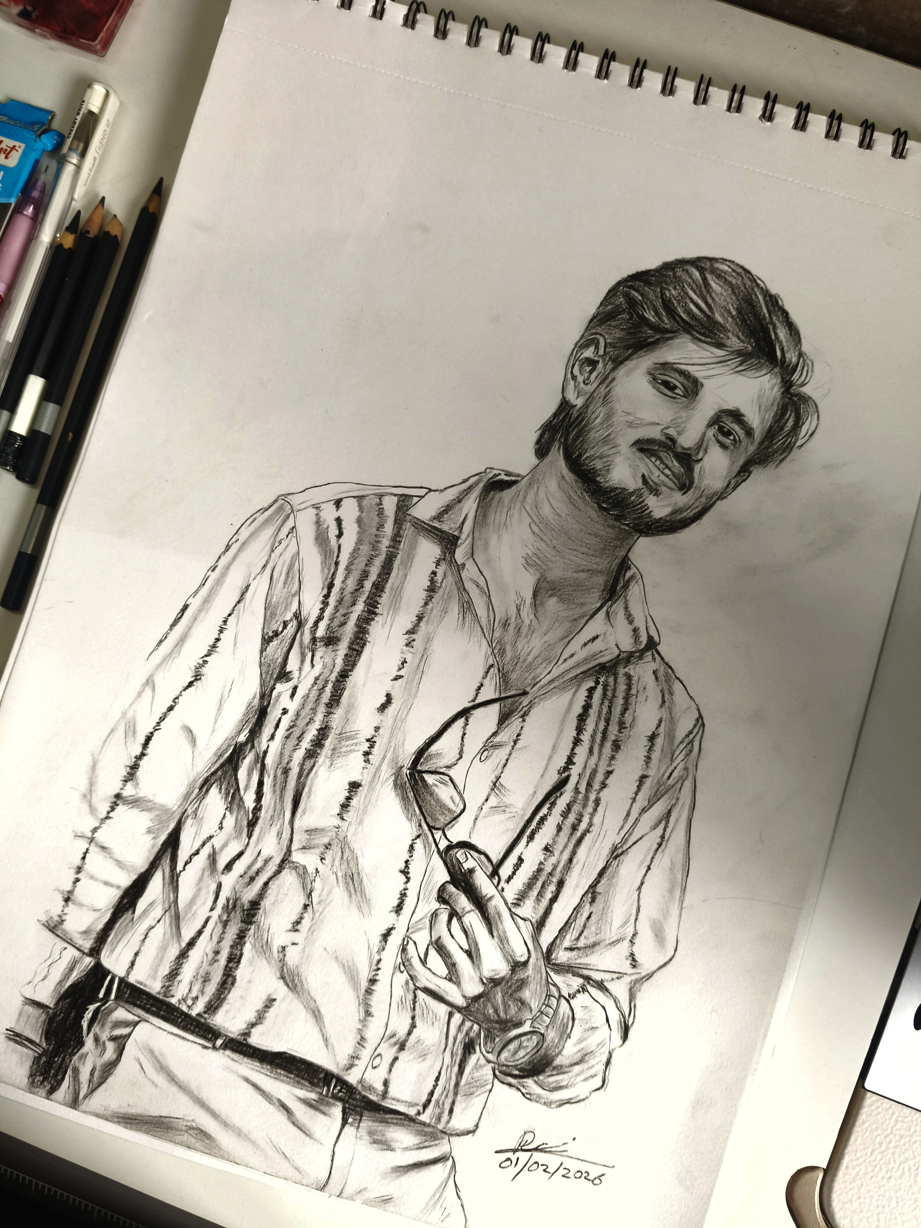 Casual man portrait pencil sketch